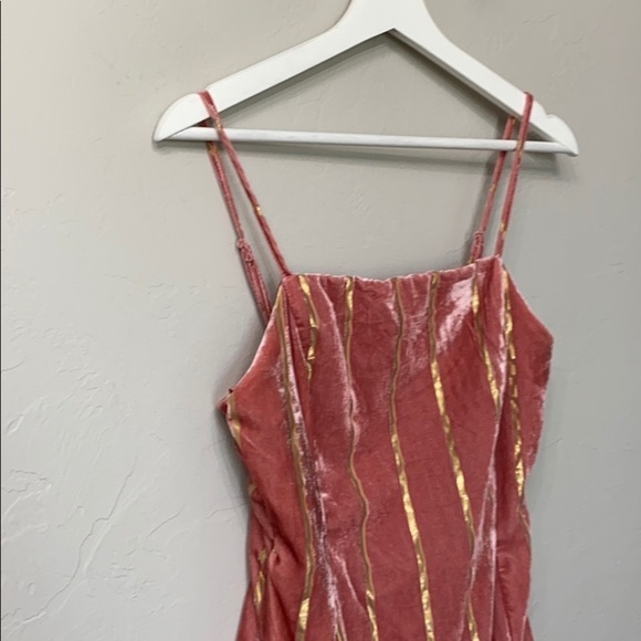 Lost+Wander pink and gold striped velvet dress M. - Picture 2 of 12